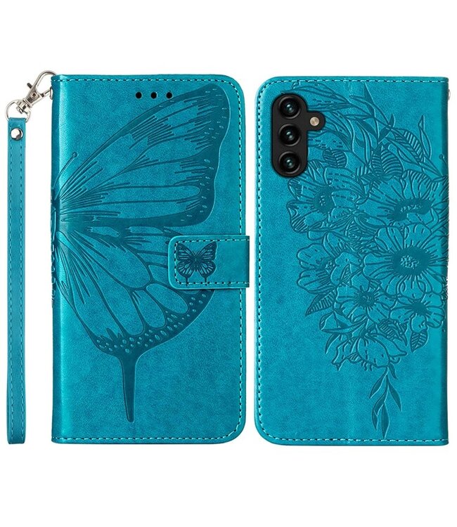 Blauw - leder hoesje met handig koordje voor de Samsung Galaxy A54 5G