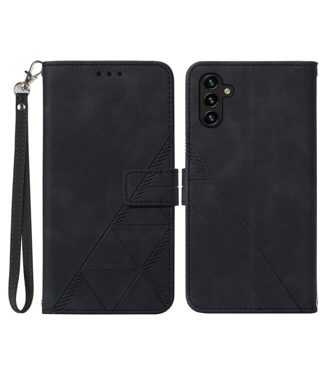 Zwart - faux leder hoesje met polsbandje voor de Samsung Galaxy A54 5G