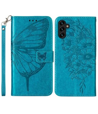 Blauw - leder hoesje met handig koordje - Samsung Galaxy A54 5G