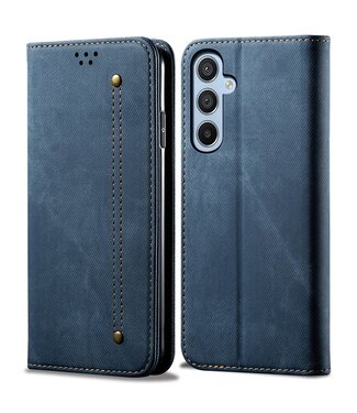 Blauw - jeans stoffen leder hoesje - Samsung Galaxy A54 5G