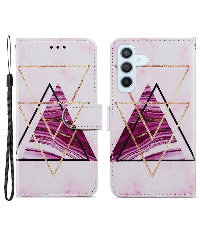 Driekleurige marmer - design leder portemonnee hoesje met polsbandje
