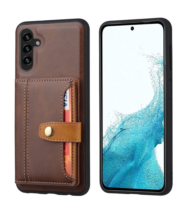 Bruin - card slots faux leder tpu hoesje voor de Samsung Galaxy A54 5G