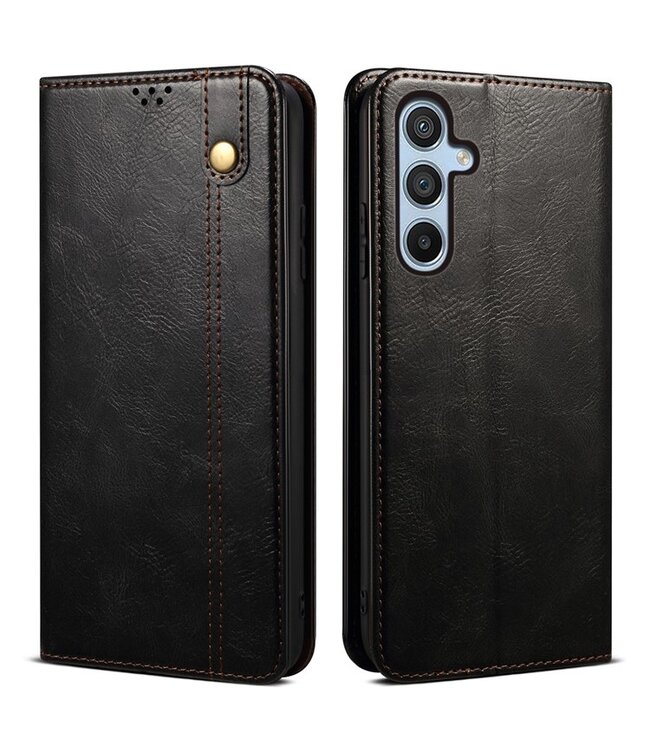 Zwart - leder hoesje voor de Samsung Galaxy A54 5G