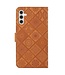 Bruin - ethnisch design faux leder hoesje met polsbandje voor de Samsung Galaxy A54 5G