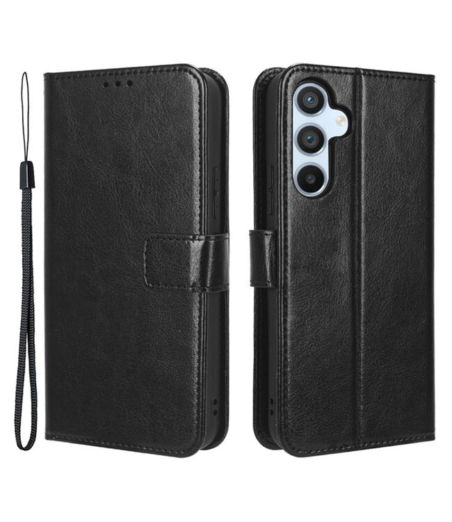 Zwart - faux leder hoesje met polsbandje voor de Samsung Galaxy A54 5G