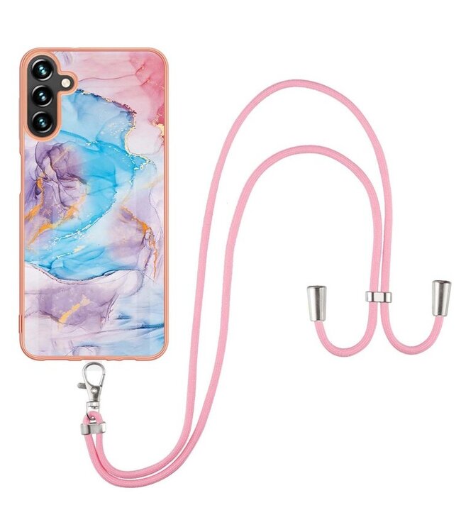 Melkweg Marmer Blauw - marmer design tpu hoesje met koord voor de Samsung Galaxy A54 5G
