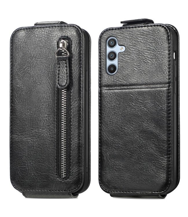 Zwart - flipcase faux leder hoesje voor de Samsung Galaxy A54 5G