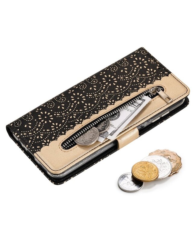 Zwart - leder portemonnee hoesje met polsbandje - Samsung Galaxy A54 5G