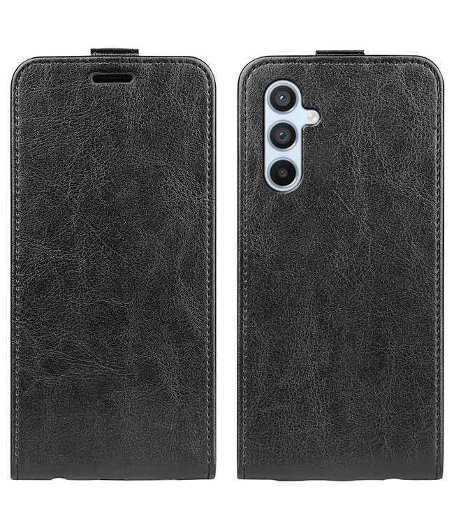 Zwart - flipcase faux leder hoesje voor de Samsung Galaxy A54 5G