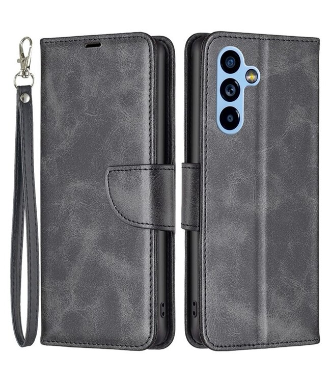 Zwart - faux leder portemonnee standfunctie hoesje met polsbandje voor de Samsung Galaxy A54 5G