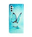 Blauwe vlinder - portemonnee hoesje met polsbandje voor de Samsung Galaxy A54 5G