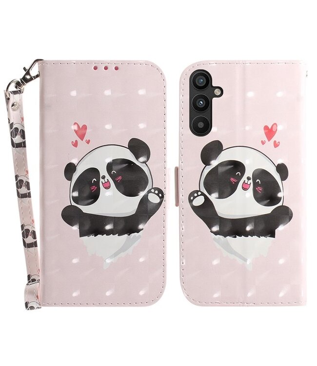 Liefdes Hart Panda - portemonnee hoesje met polsbandje voor de Samsung Galaxy A54 5G