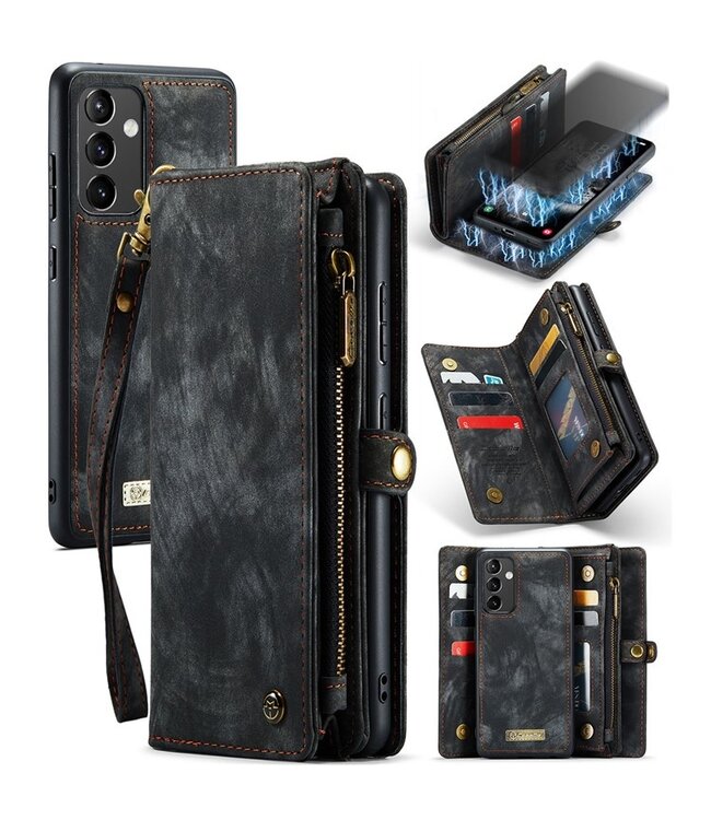 Zwart - caseme multi-functioneel 2-in-1 portemonnee hoesje met polsbandje voor de Samsung Galaxy A54 5G