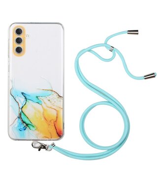 Geel - marmer design hoesje met koord - Samsung Galaxy A54 5G