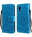 Blauw - geëmbosseerd Zonnebloem faux leder bookcase met standfunctie hoesje met koord - Samsung Galaxy Xcover 5