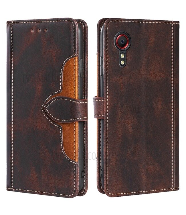 Bruin - kleur matchend leder telefoonhoesje voor de Samsung Galaxy Xcover 5