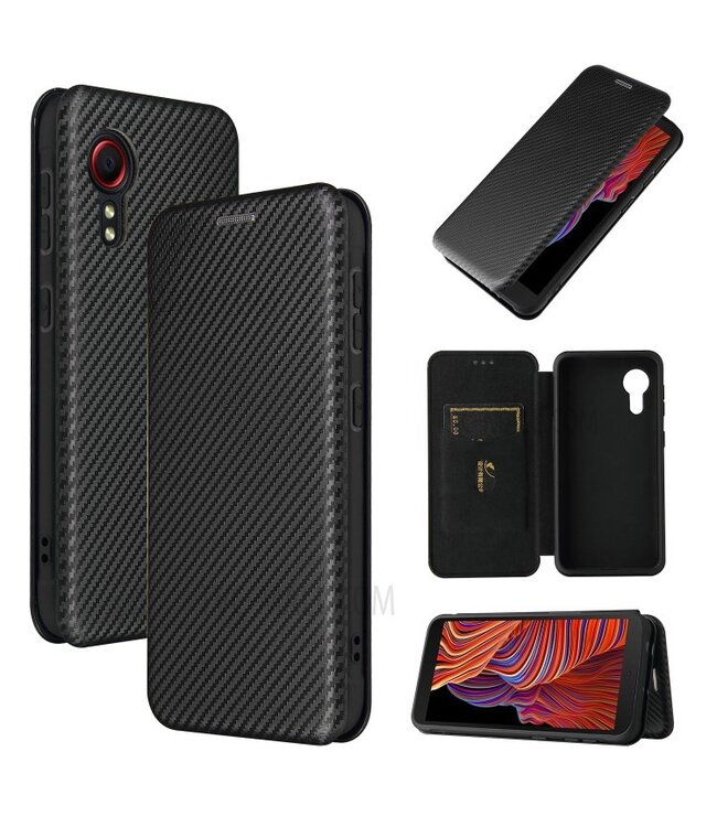 Zwart - Anti-val leder hoesje voor de Samsung Galaxy Xcover 5