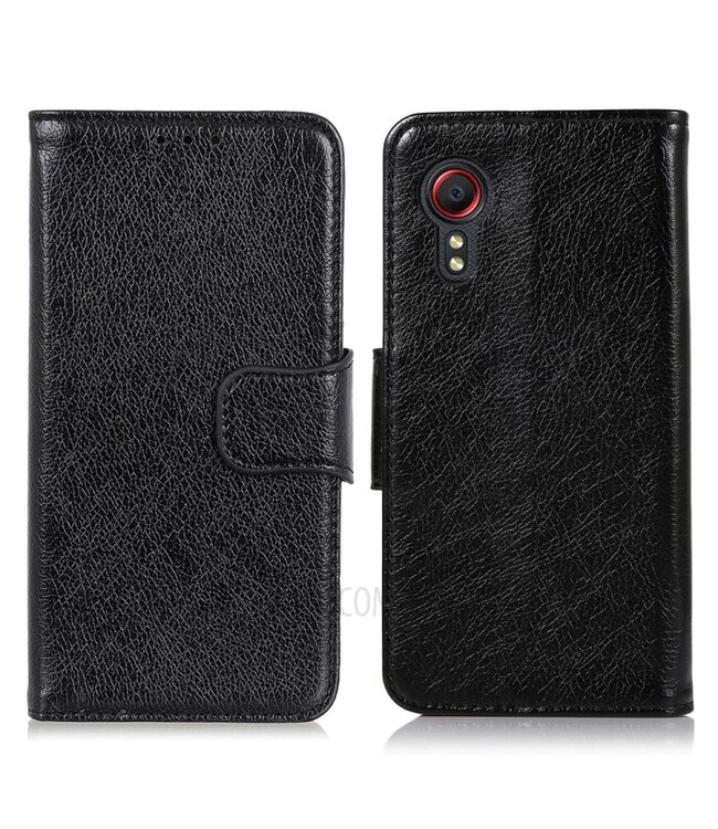 Zwart - zacht split leder hoesje voor de Samsung Galaxy Xcover 5