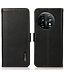 Zwarte Khazneh Litchi Leer Hoesje - Portemonnee & Stand voor de OnePlus 11
