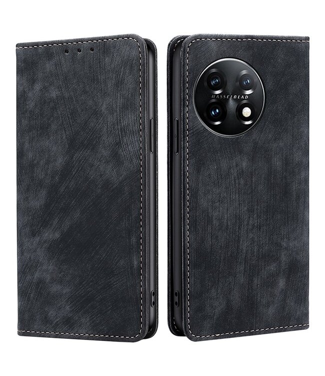 Zwart Lederen Design Hoesje - Portemonnee & Stand voor de OnePlus 11