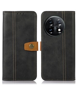 Zwarte portemonnee hoesje met kalfsleren textuur - OnePlus 11