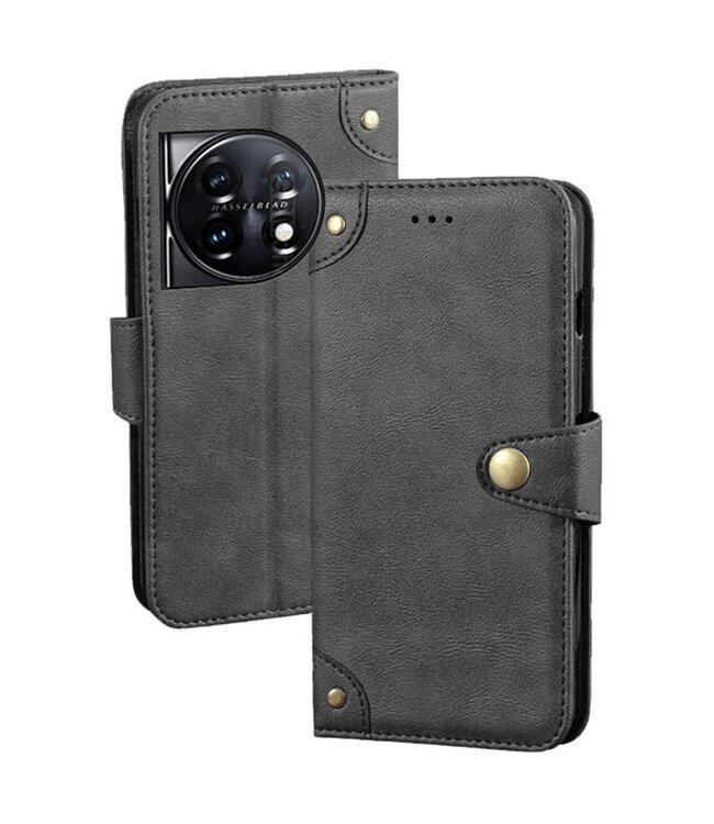 SoFetch Zwarte Portemonnee Hoesje met Standaardfunctie voor de OnePlus 11