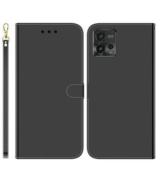 SoFetch Motorola Moto G72 Hoesje - Zwart faux leer met Spiegelachtige Flip Cover