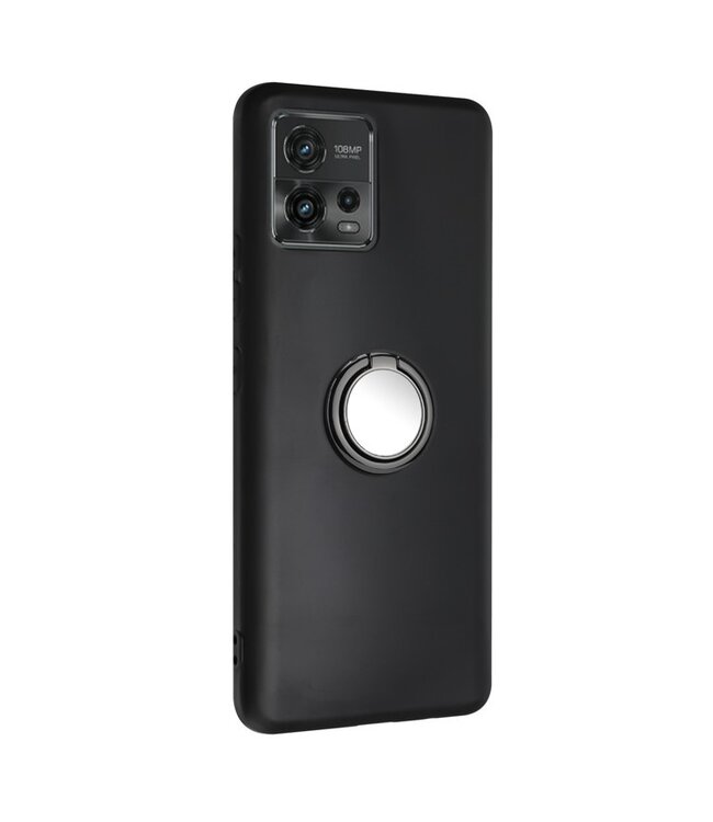 SoFetch Motorola Moto G72 4G hoesje - zwart - matte textuur, ring kickstand, magnetische mount