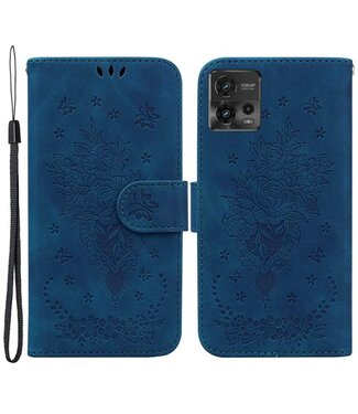 SoFetch Motorola Moto G72 4G Hoesje - Blauw Rozen Vlinder Print