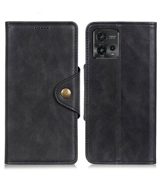 SoFetch Motorola Moto G72 4G Hoesje - Zwart Kunstlederen Wallet Flip Cover met Magnetische Messing Gesp en Standfunctie