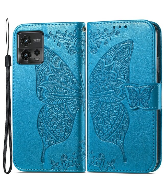 SoFetch Motorola Moto G72 4G Hoesje - Vlinder Stand Portemonnee Blauw