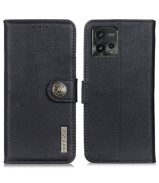 Khazneh Moto G72 hoesje - zwart lederen Wallet met standaard en valbescherming