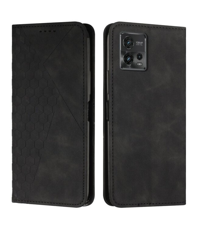 SoFetch Motorola Moto G72 4G - Leren portemonneehoes - Zwart rhombus patroon