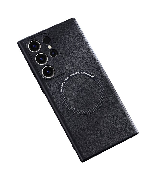 SoFetch Kunstleer gecoate hybride backcover voor de Samsung Galaxy S23 Ultra Zwart