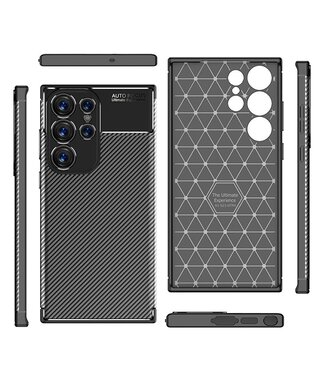 SoFetch SoFetch AntiKras Carbon Fiber Textuur TPU Hoesje Samsung Galaxy S23 Ultra Zwart