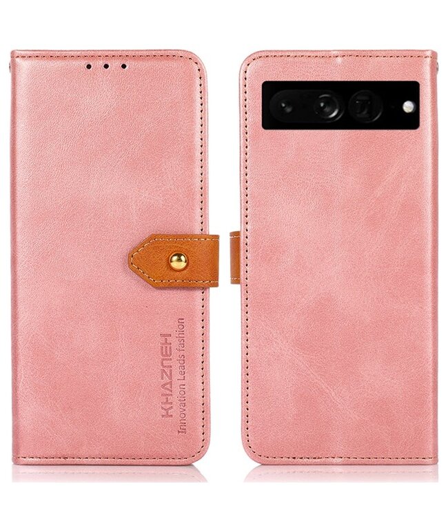 Khazneh rosegoud stijlvol bookcase hoesje Google Pixel 7 Pro