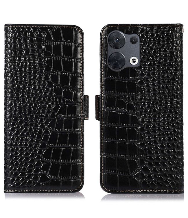 SoFetch zwart krokodillen bookcase hoesje oppo reno 8