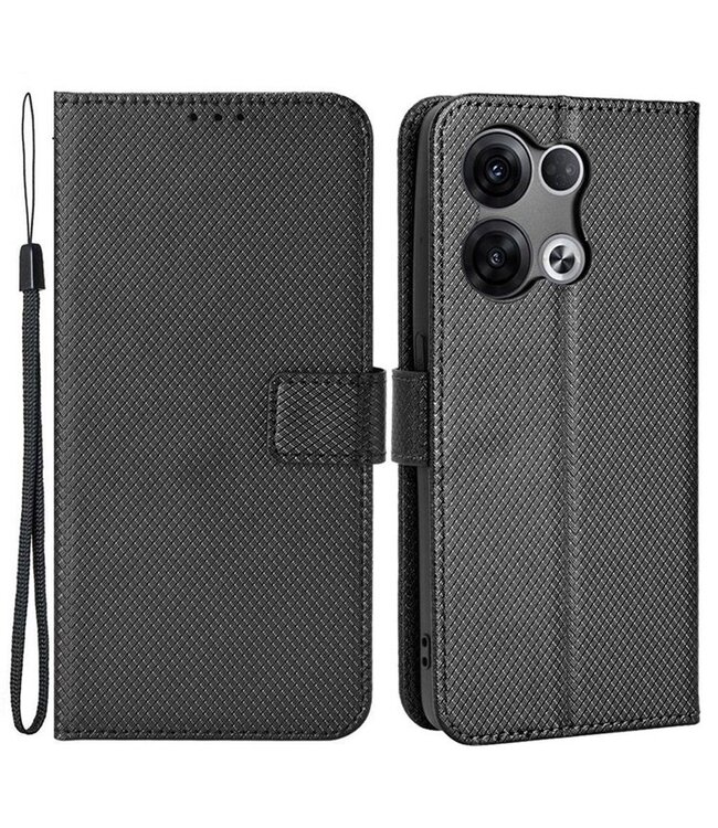 SoFetch zwart diamanttextuur bookcase hoesje oppo reno 8