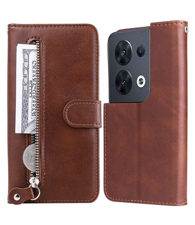 SoFetch bruin ritssluiting portemonnee hoesje oppo reno 8