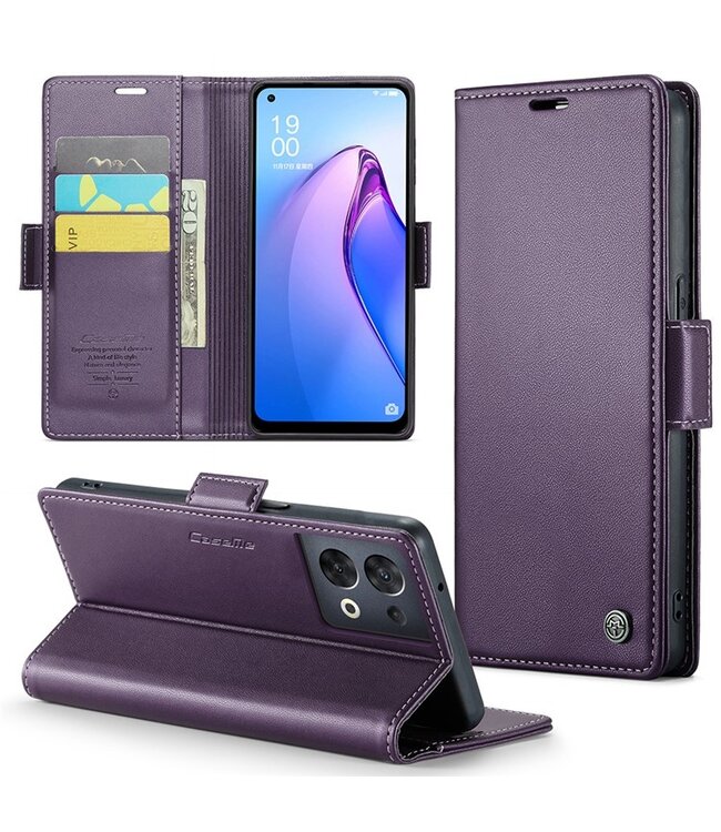 CaseMe paars rfid bookcase hoesje oppo reno 8