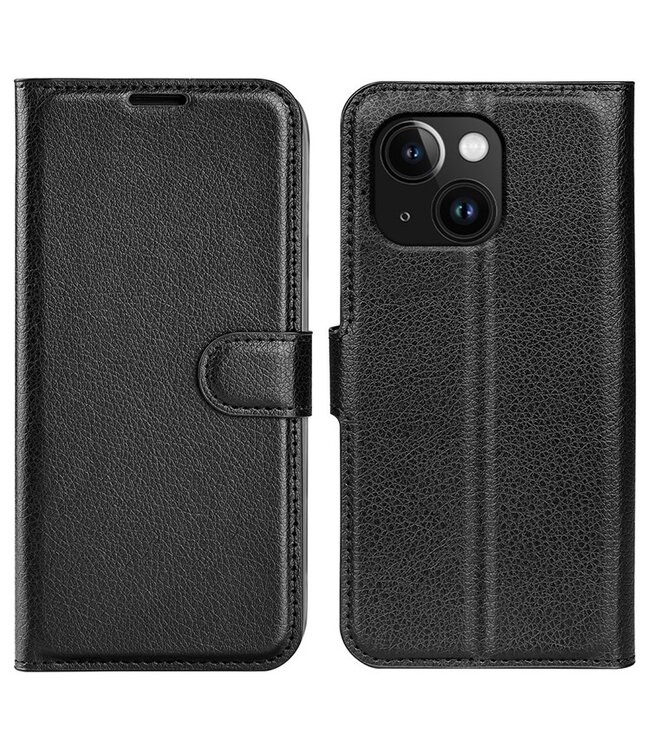 SoFetch Zwart Litchee Bookcase Hoesje voor de iPhone 15