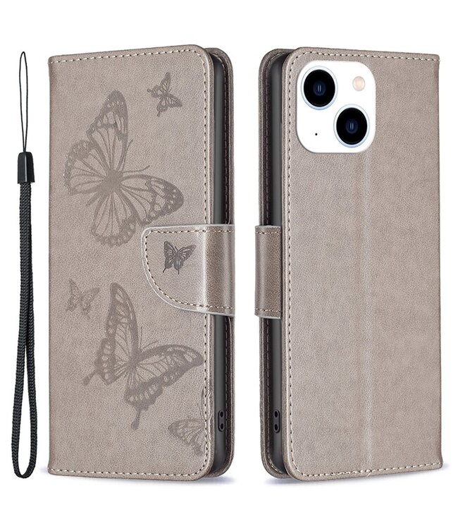 SoFetch Grijs Vlinders Bookcase Hoesje voor de iPhone 15