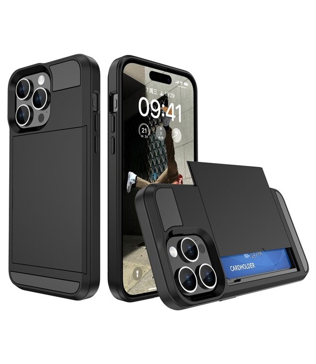 SoFetch Zwart Pasjeshouder Hybride Hoesje voor de iPhone 15