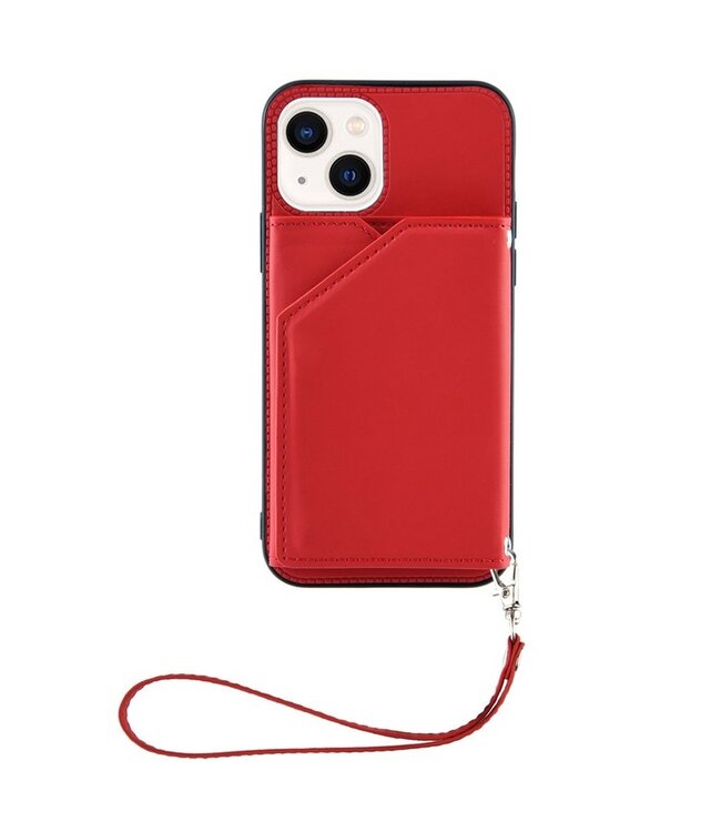 YB Rood Houder Faux Leder Hoesje voor de iPhone 15