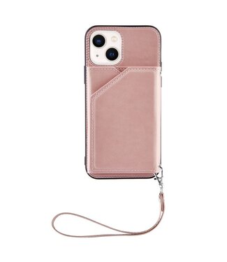 YB Rosegoud Houder Faux Leder Hoesje iPhone 15