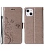 SoFetch Grijs Bloem Vlinder Bookcase Hoesje voor de iPhone 15