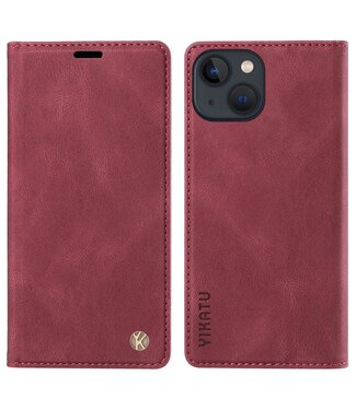 Yikatu Bordeaux Rood Mat Bookcase Hoesje iPhone 15