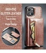 DG.Ming Rosegoud Glitter Houder Faux Leder Hoesje voor de iPhone 15