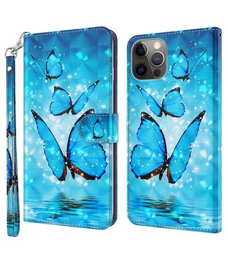 SoFetch Blauw Vlinders Bookcase Hoesje iPhone 15