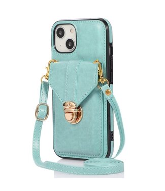 SoFetch Azuurblauw Portemonnee Backcover Hoesje met Koord iPhone 15